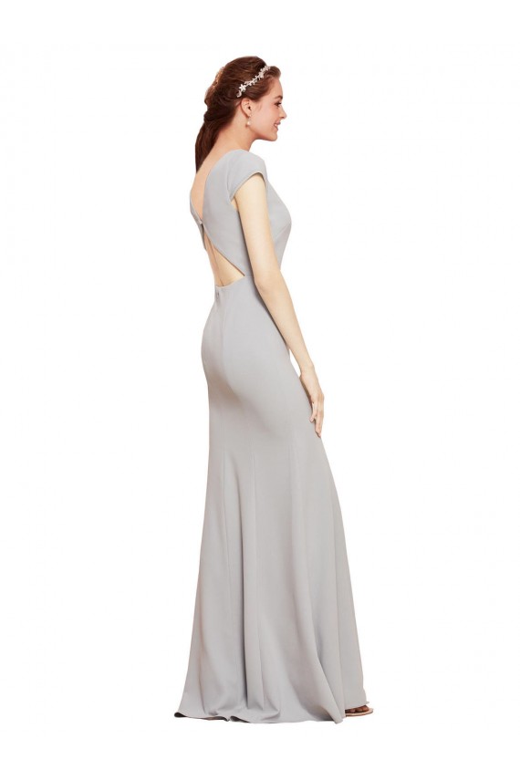 Open Back Boat Neck Stretch Crepe Dark Navy Long Sexy Prom Dress Canada Shop