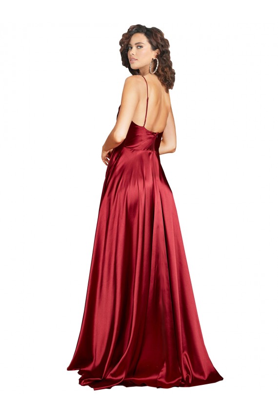 Low Back Spaghetti Straps Silky Satin Burgundy Long Sexy Prom Dress Canada Shop