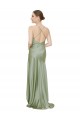 Open Back Cowl Neck Silky Satin Smoke Green Long Prom Dress Canada Shop