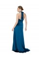 Open Back Halter Neck Silky Satin Peacock Blue Long Prom Dress Canada Shop