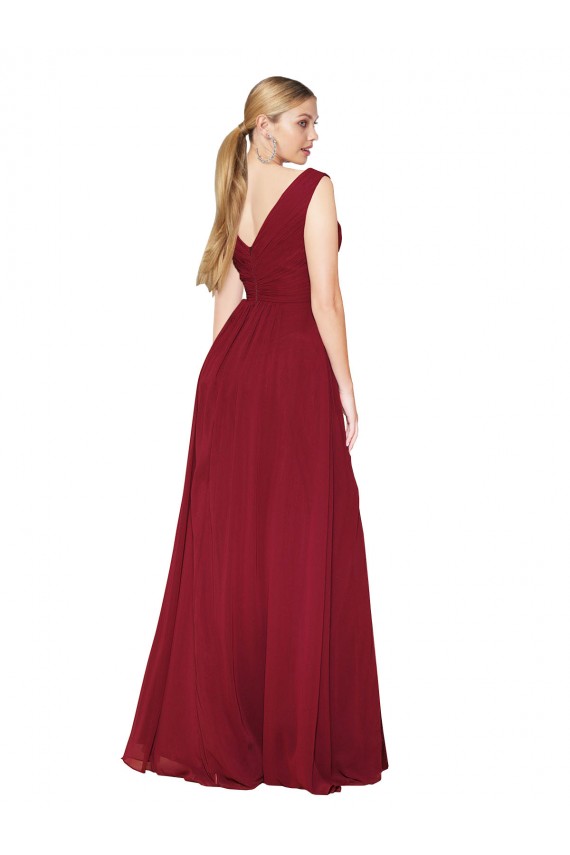 V-Back V-Neck Soft Chiffon Burgundy Long Prom Dress Canada Shop