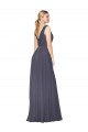 V-Back V-Neck Soft Chiffon Dusty Blue Long Wedding Guest Dress Canada Shop