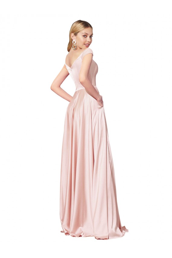Off the Shoulder Satin Pink Long Prom Dresses Canada Shop