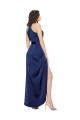 Halter Neck Silky Satin Sapphire Long Prom Dresses Canada Shop