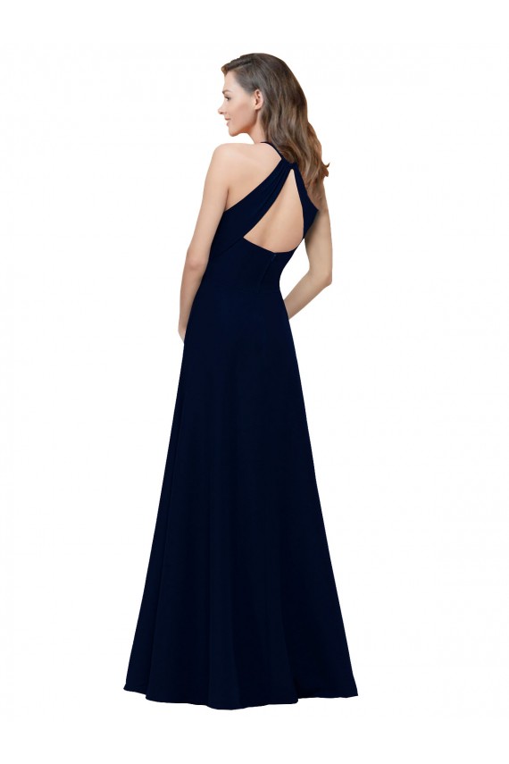 Keyhole Back Jewel Neck Stretch Crepe Dusty Pink Long Prom Dress Canada Shop