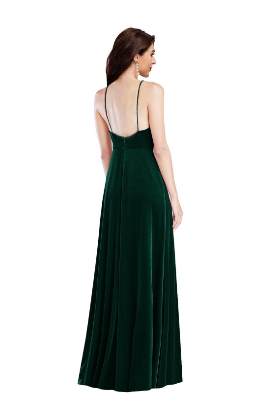 Halter Neck Stretch Velvet Dark Green Long Prom Dress Canada Shop