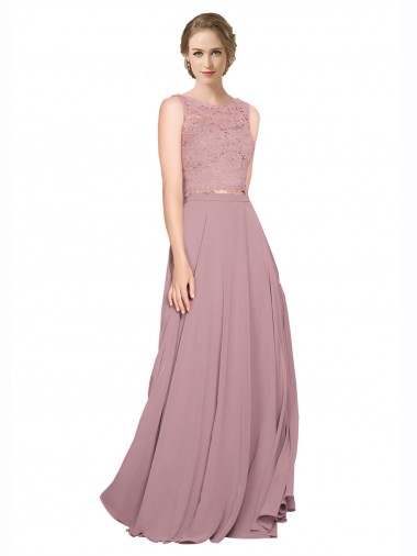 Illusion Neck Soft Chiffon & Lace Long Prom Dress Canada Shop