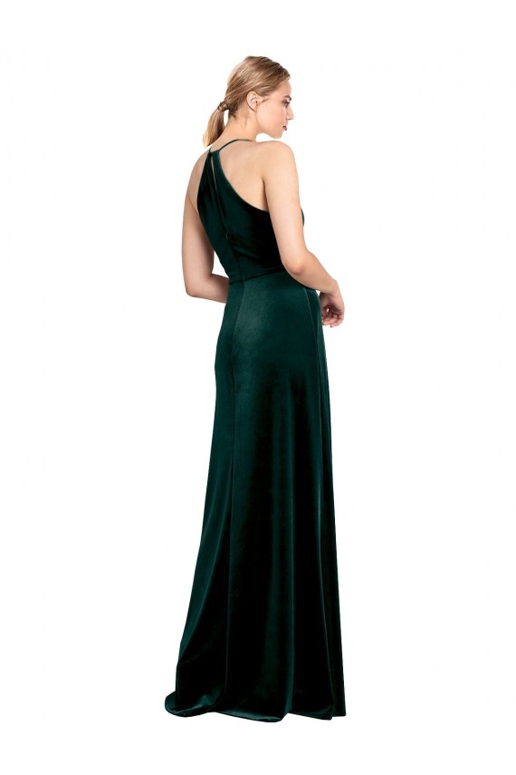 Keyhole Back Spaghetti Straps Stretch Velvet Dark Green Long Sexy Prom Dress Canada Shop