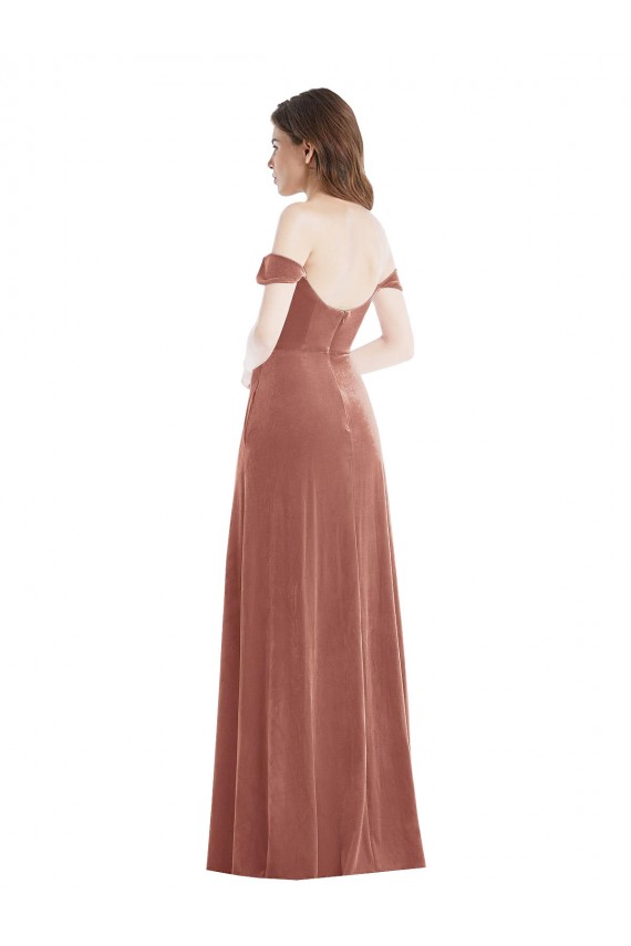 Off the Shoulder Stretch Velvet Cinnamon Rose Long Prom Dress Canada Shop
