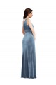 Off the Shoulder Stretch Velvet Dusty Blue Long A-Line Prom Dress Canada Shop