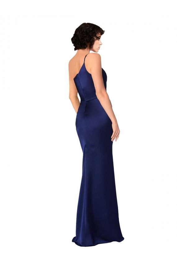 One Shoulder Silky Satin Sapphire Long Prom Dress Canada Shop
