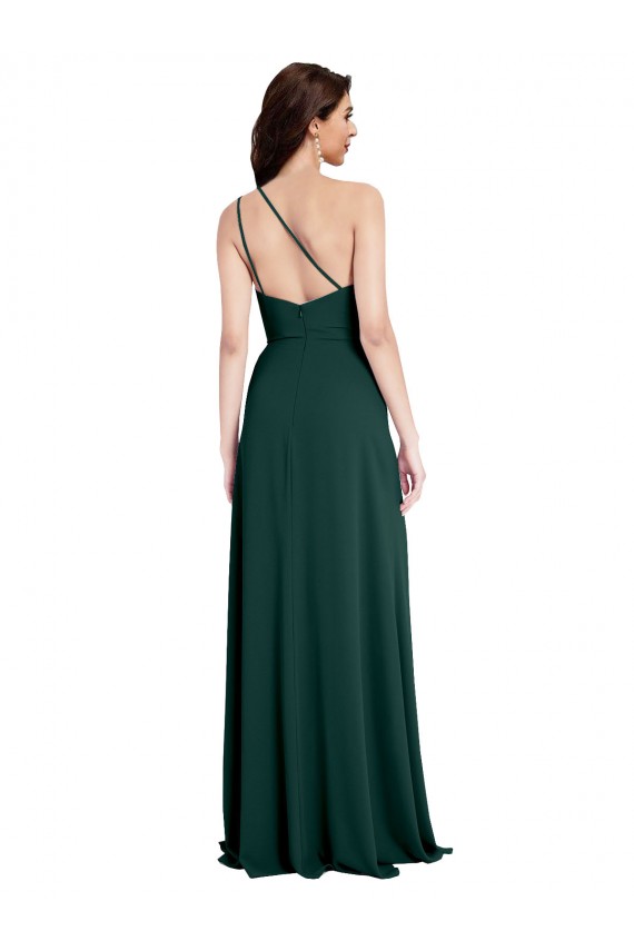 Open Back One Shoulder Stretch Crepe Midnight Green Long Prom Dress Canada Shop