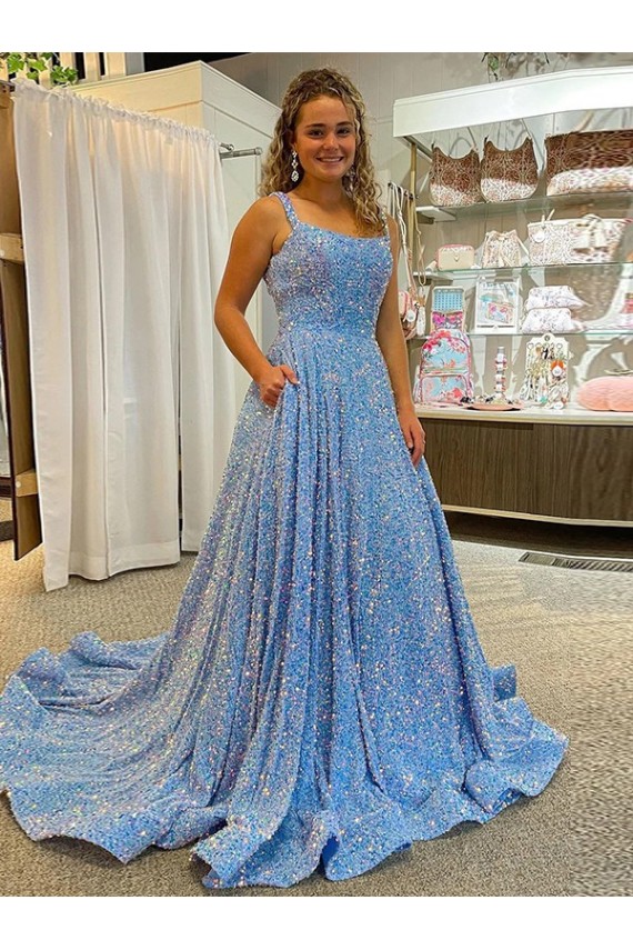 Scoop Neck Velvet Sequin Court Train Prom Dress Canada Shop
