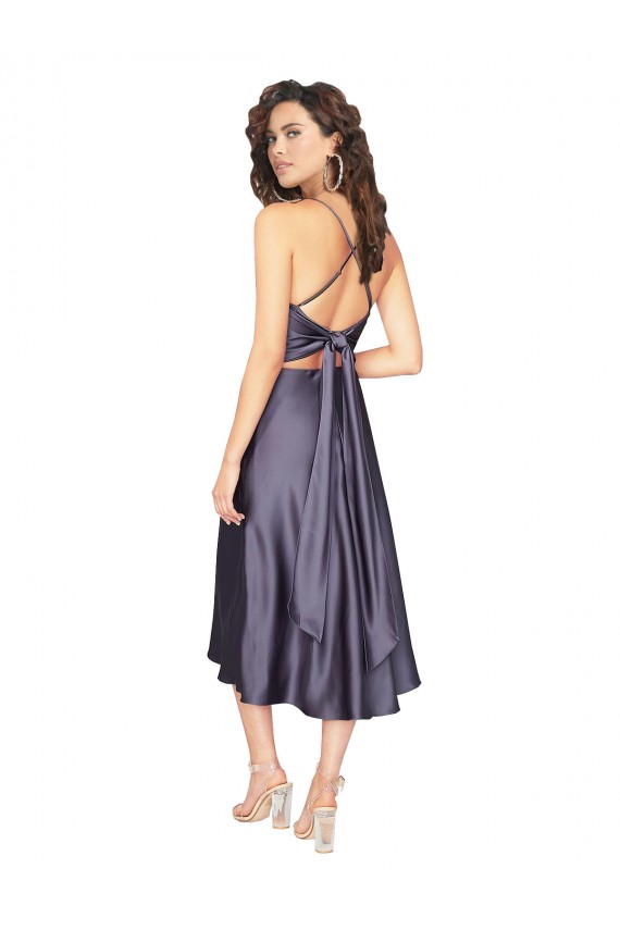 Keyhole Back Scoop Neck Silky Satin Dusk Midi Length Prom Dress Canada Shop