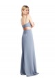 Open Back Spaghetti Straps Stretch Crepe Smoke Blue Long Prom Dress Canada Shop