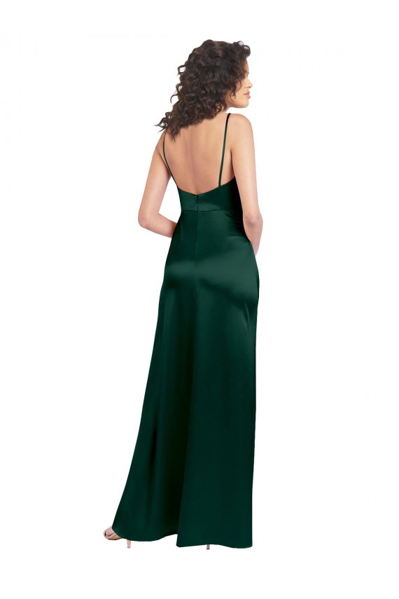 Open Back Scoop Neck Stretch Satin Hunter Long Prom Dress Canada Shop