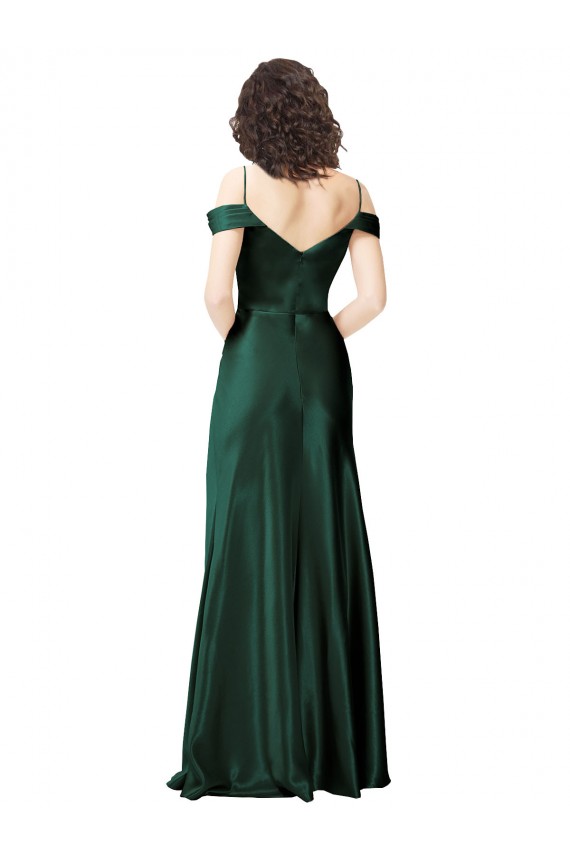 V-Back Off the Shoulder Stretch Satin Hunter Long Prom Dress Canada Shop