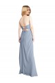 Open Back Square Neck Stretch Crepe Smoke Blue Long Prom Dress Canada Shop