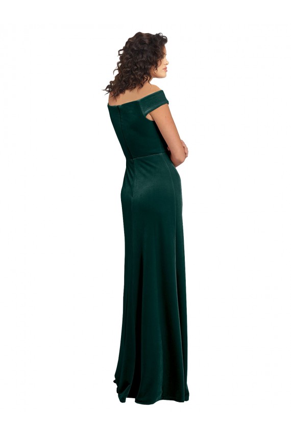 Square Neck Stretch Velvet Dark Green Cap Sleeves Long Prom Dress Canada Shop