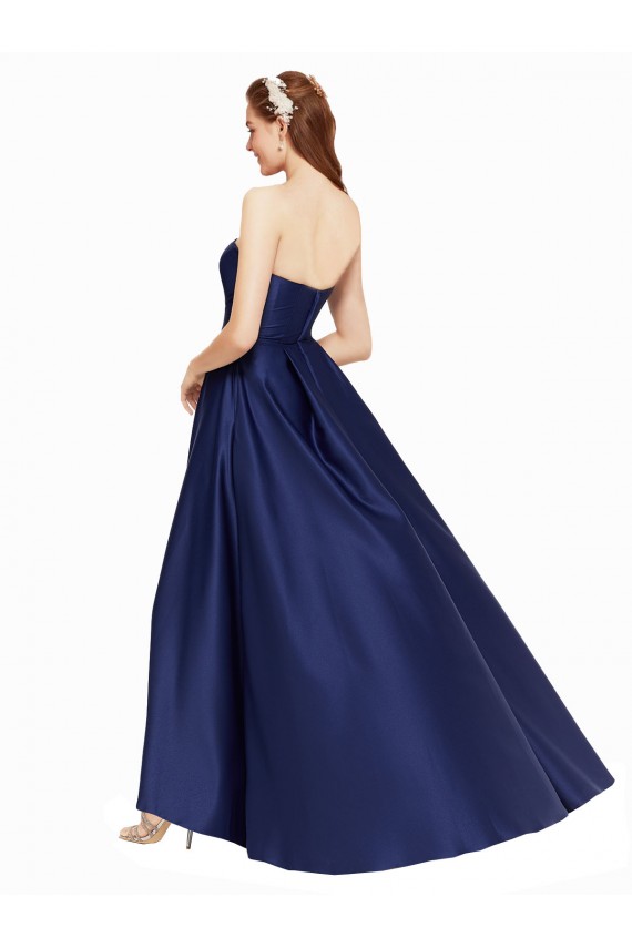 Low Back Strapless Satin Dark Navy Long Prom Dresses Canada Shop