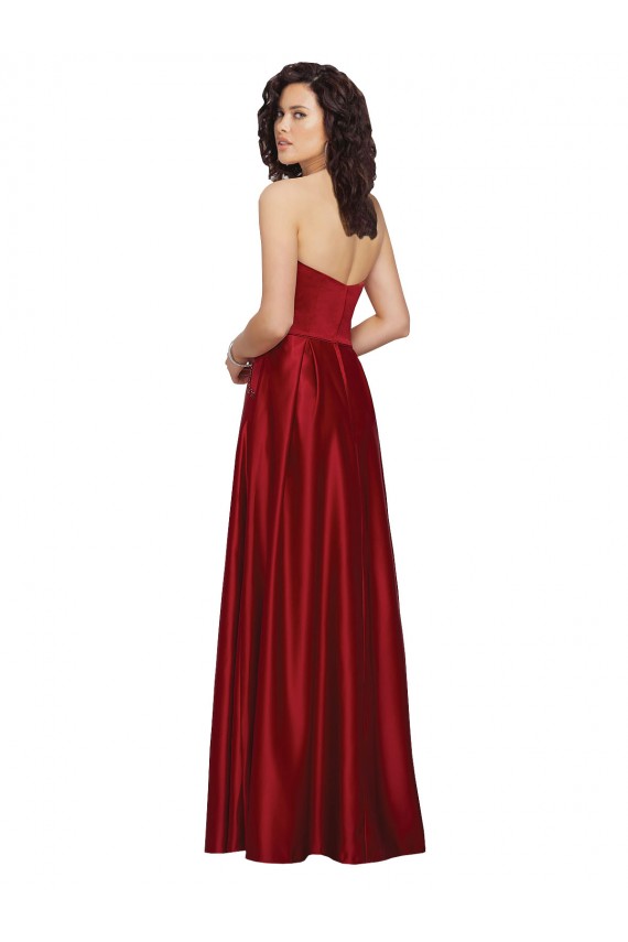Strapless Satin Dark Red Long Prom Dress Canada Shop