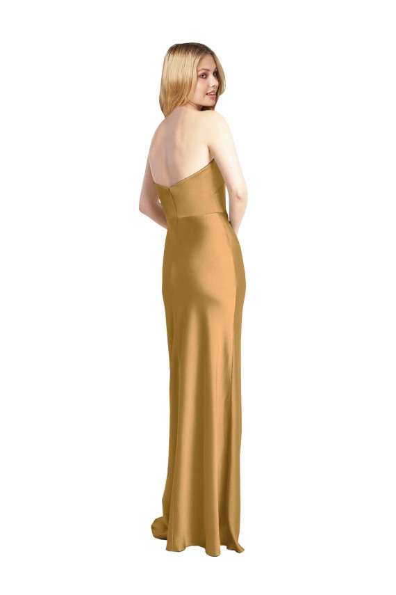 Strapless Stretch Satin Gold Long Prom Dress Canada Shop