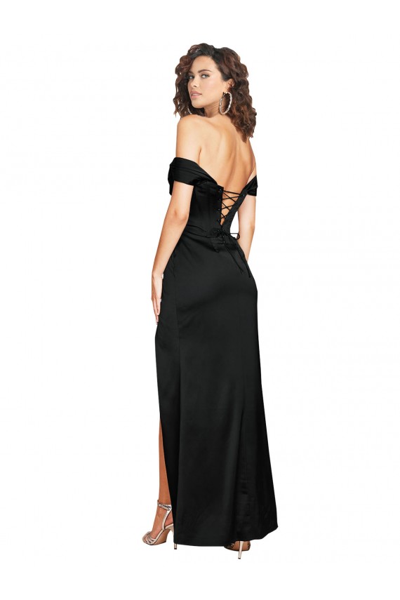 Low Back Sweetheart Silky Satin Black Long Sexy Prom Dress Canada Shop