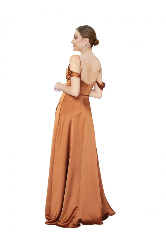 Low Back Spaghetti Straps Silky Satin Orange Long Prom Dress Canada Shop