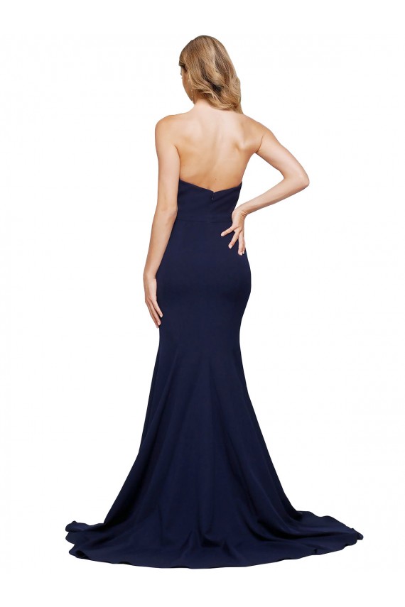Low Back Sweetheart Stretch Crepe Dark Navy Sweep Train Prom Dress Canada Shop