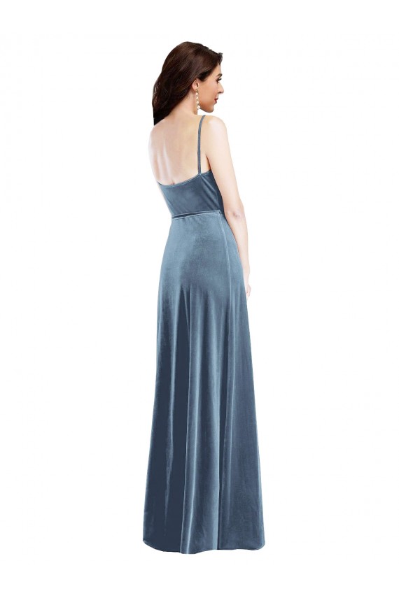 Low Back Sweetheart Stretch Velvet Dusty Blue Long Prom Dress Canada Shop