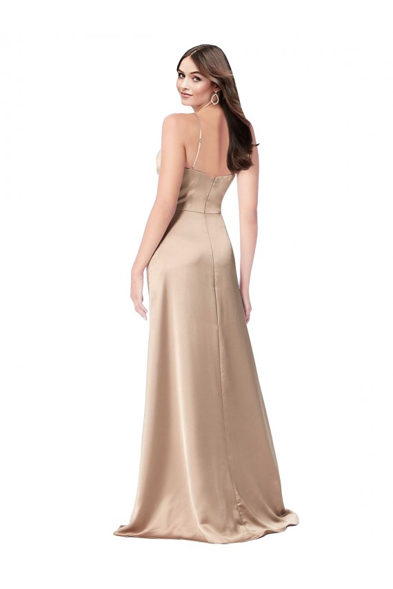 Low Back Spaghetti Straps Silky Satin Champagne Pink Long Prom Dress Canada Shop
