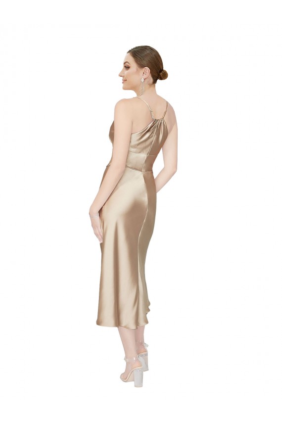 V-Neck Silky Satin Midi Length Prom Dress Canada Shop