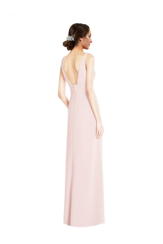 Low Back V-Neck Stretch Crepe Pink Long Prom Dress Canada Shop