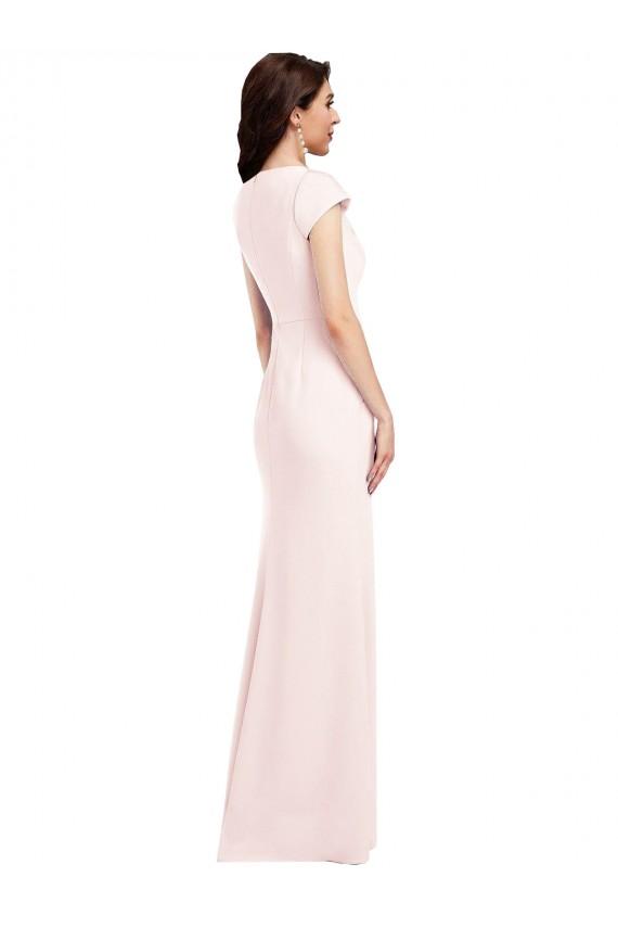 V-Neck Stretch Crepe Pink Long Prom Dress Canada Shop
