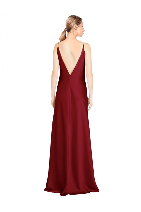 V-Back V-Neck Stretch Satin Burgundy Long Prom Dresses Canada Shop