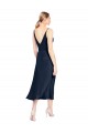 V-Back V-Neck Stretch Satin Dark Navy Midi Length Prom Dress Canada Shop