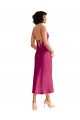 Low Back V-Neck Stretch Satin Fuchsia Midi Length Prom Dress Canada Shop