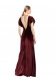 V-Back V-Neck Stretch Velvet Burgundy Flutter Sleeves Long Prom Dress Canada Shop