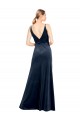 V-Neck Stretch Velvet Dark Navy Long A-Line Prom Dress Canada Shop