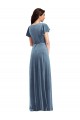 V-Neck Stretch Velvet Dusty Blue Long Prom Dress Canada Shop
