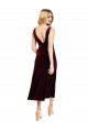 V-Back V-Neck Stretch Velvet Burgundy Midi Length Prom Dress Canada Shop