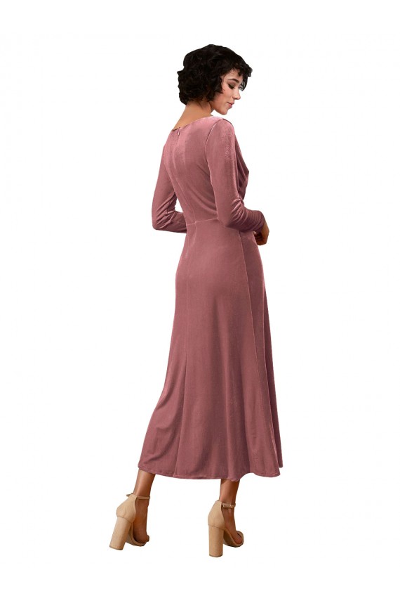 V-Neck Stretch Velvet Cinnamon Rose Midi Length Prom Dress Canada Shop