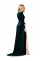 V-Neck Stretch Velvet Dark Green Sweep Train Prom Dress Canada Shop