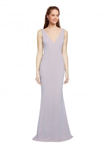 Keyhole Back V-Neck Stretch Crepe Arctic Lilac Long Prom Dress Canada Shop