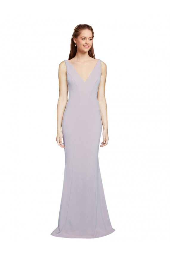 Keyhole Back V-Neck Stretch Crepe Arctic Lilac Long Prom Dress Canada Shop