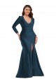 V-Neck Silky Satin Atlantic Blue Long Plus Size Prom Dress Canada Shop