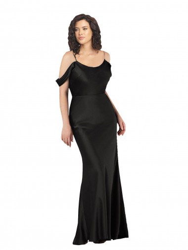 Low Back Off the Shoulder Silky Satin Black Long Sexy Prom Dress Canada Shop