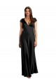 Keyhole Back V-Neck Stretch Satin Black Long Prom Dress Canada Shop