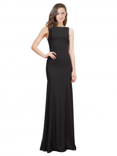 Open Back Bateau Neck Stretch Crepe Black Long Prom Dress Canada Shop