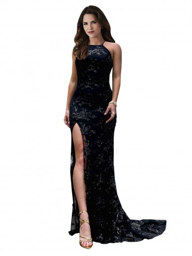 Open Back High Neck Lace Black Long Sexy Prom Dress Canada Shop